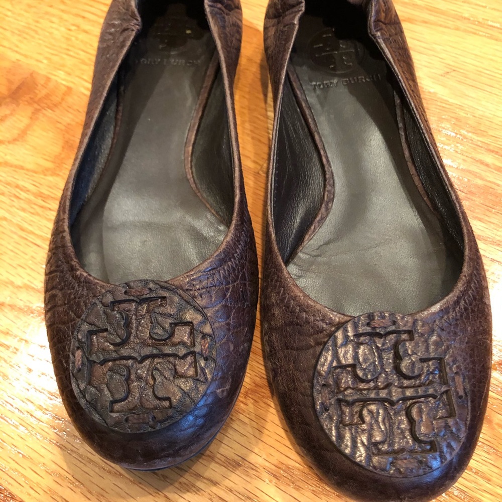 Brown leather Tory Burch flats, size 7